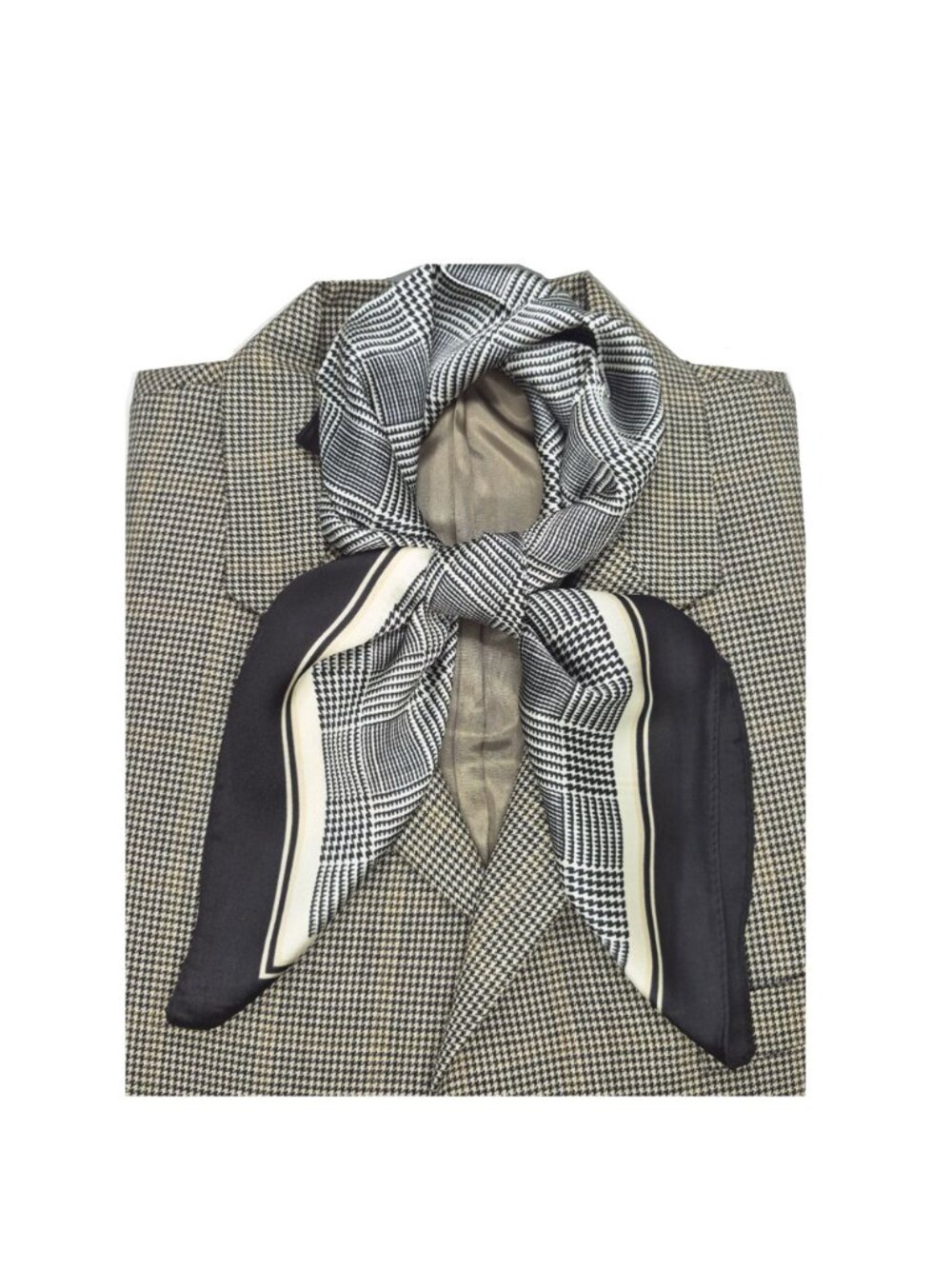 ✨Luxurious Chic Silky Square Scarf Black & White Houndstooth Plaid Print Bandana - Picture 2 of 8
